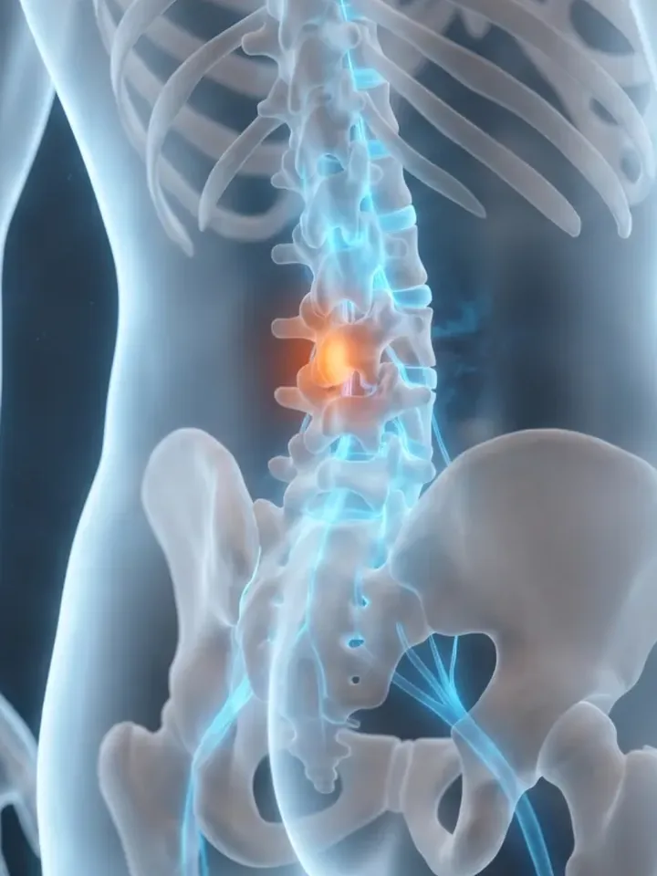 Back pain: glass anatomy illustration
