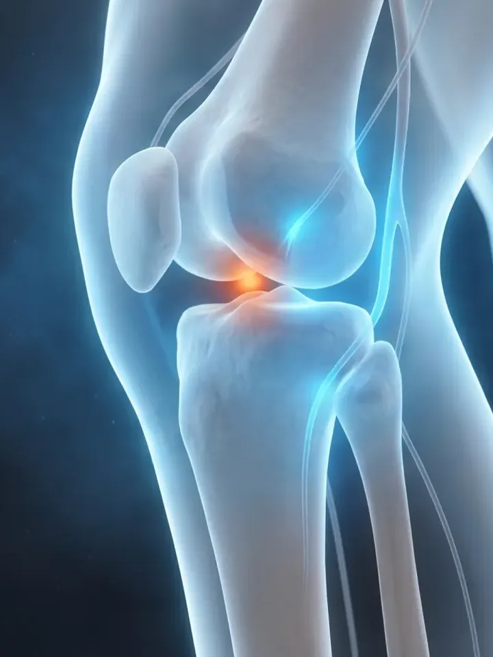 Knee pain: glass anatomy illustration