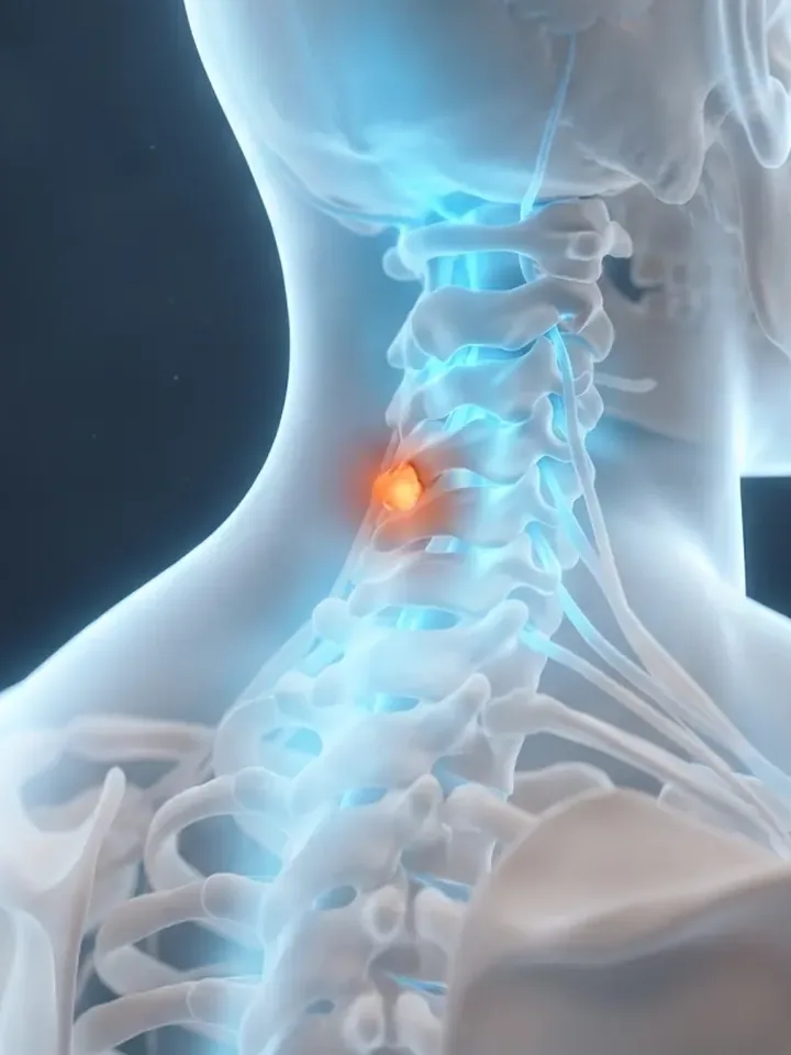 Neck pain: glass anatomy illustration