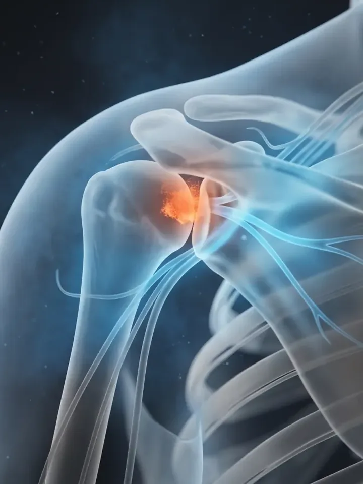 Shoulder pain: glass anatomy illustration